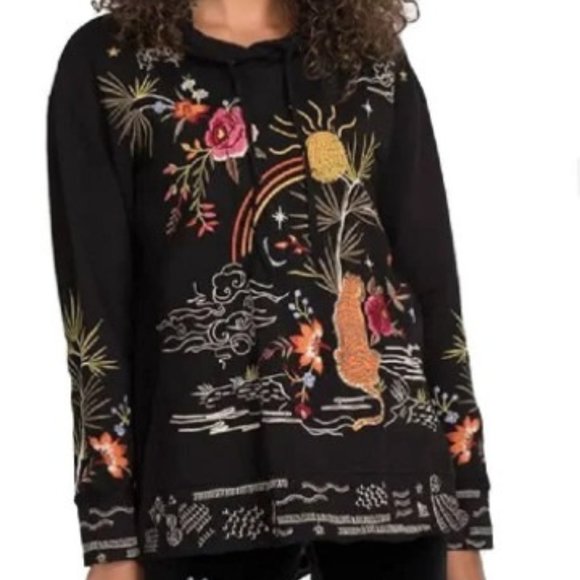 JOHNNY WAS KEONE HOODED SWEATSHIRT TUNIC, BLACK, LARGE WOMEN'S - Picture 1 of 12